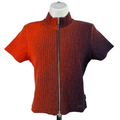 Nike Air Jordan Women's Orange/Blue Knit Full Zip Short Sleeve Top - M