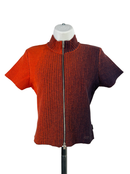 Nike Air Jordan Women's Orange/Blue Knit Full Zip Short Sleeve Top - M