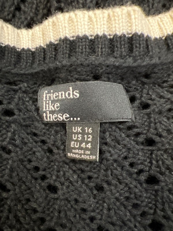 Friends Like These Women's Black/White Open Knit Short Sleeve Sweater - 12 image 3