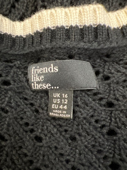 Friends Like These Women's Black/White Open Knit Short Sleeve Sweater - 12 image 3