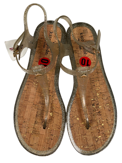 Kate Spade Women's Gray Glitter Jelly Cork Bottom T-Strap Sandals - 10 image 3