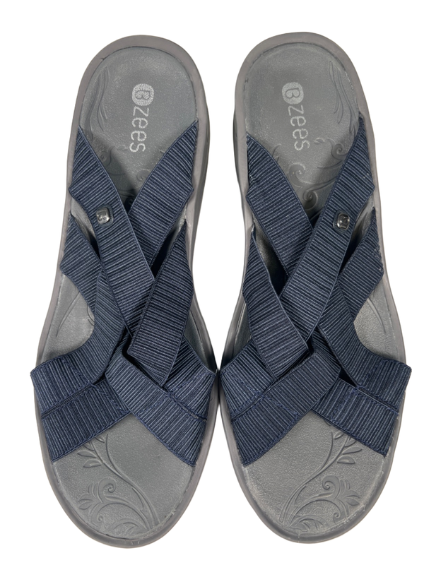 Bzees Women's Gray/Blue DIsco Strappy Slide Wedge Sandals - 8.5 image 3