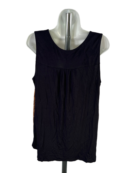 Worthington Women's Black/Brown Leopard Quarter Button Sleeveless Blouse - L image 2