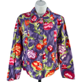 Coldwater Creek Women's Purple Floral Long Sleeve Button Up Jacket - M