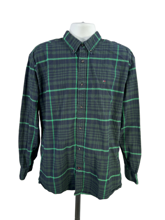 Tommy Hilfiger Men's Green Plaid Classic Fit Long Sleeve Button Up Shirt - XL