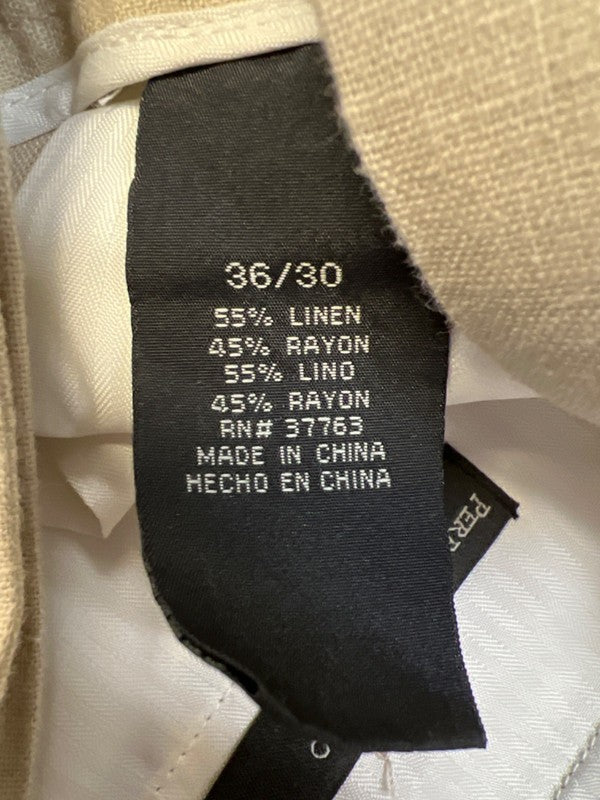 Perry Ellis Portfolio Men's Beige Linen Blend Modern Fit Dress Pants - 36x30 image 4