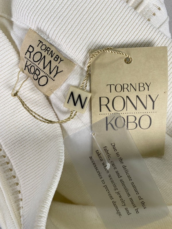 Torn By Ronny Kubo Women's Ivory/White Boho Pointelle Midi Skirt - M image 3