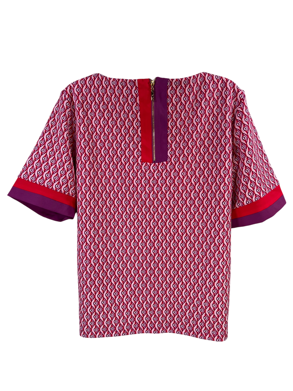 Chico's Womens Red/Purple Geo Marashino Cherry Short Sleeve Knit Blouse - 1/US M image 2