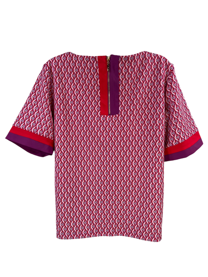 Chico's Womens Red/Purple Geo Marashino Cherry Short Sleeve Knit Blouse - 1/US M image 2