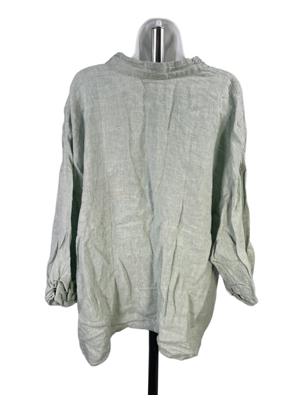 J Jill PureJill Women's Green Linen Half Button Elbow Sleeve Shirt - 2X Plus image 2