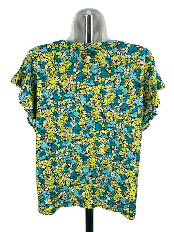 Michael Kors Women's Green/Blue Floral Short Sleeve T-Shirt - L image 2