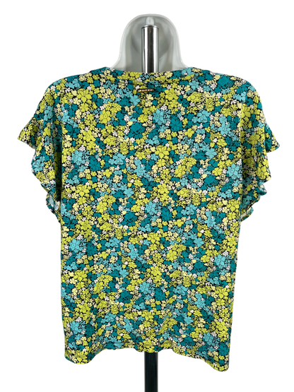 Michael Kors Women's Green/Blue Floral Short Sleeve T-Shirt - L image 2