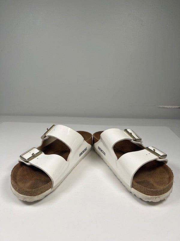 Birkenstock Women's White Arizona Birko-Flor Patent Sandals - 38/US 7-7.5 Narrow image 6