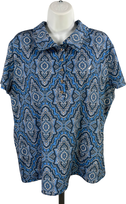 Nautica Women’s Blue Paisley Short Sleeve Polo Shirt - XL