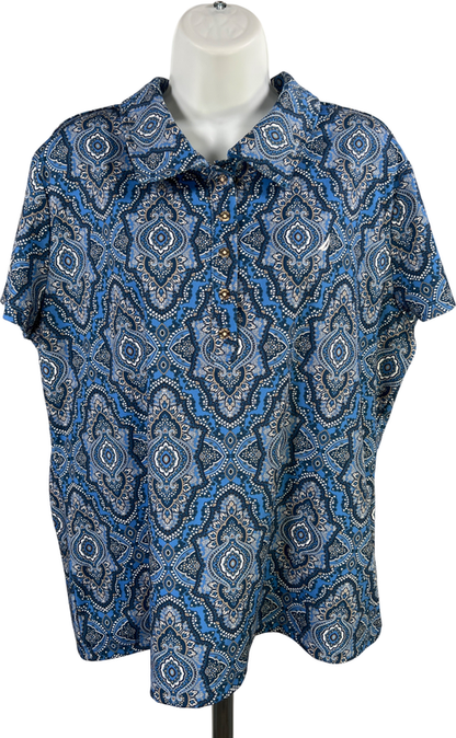 Nautica Women’s Blue Paisley Short Sleeve Polo Shirt - XL