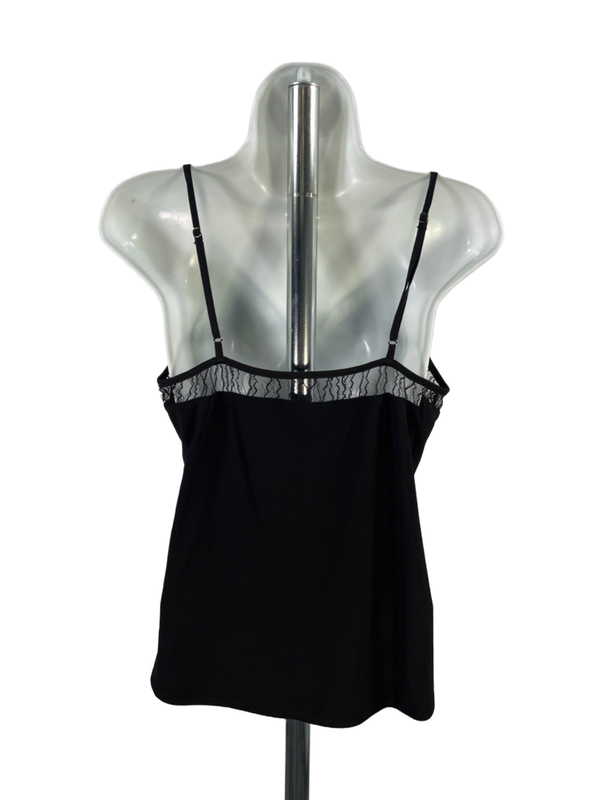 White House Black Market Women's Black V Neck Lace Detail Sleeveless Top - S image 2