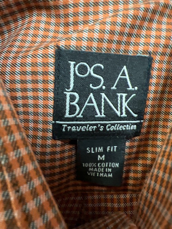Jos A Bank Men's Orange Plaid Slim Fit Long Sleeve Button Up Shirt - M image 3