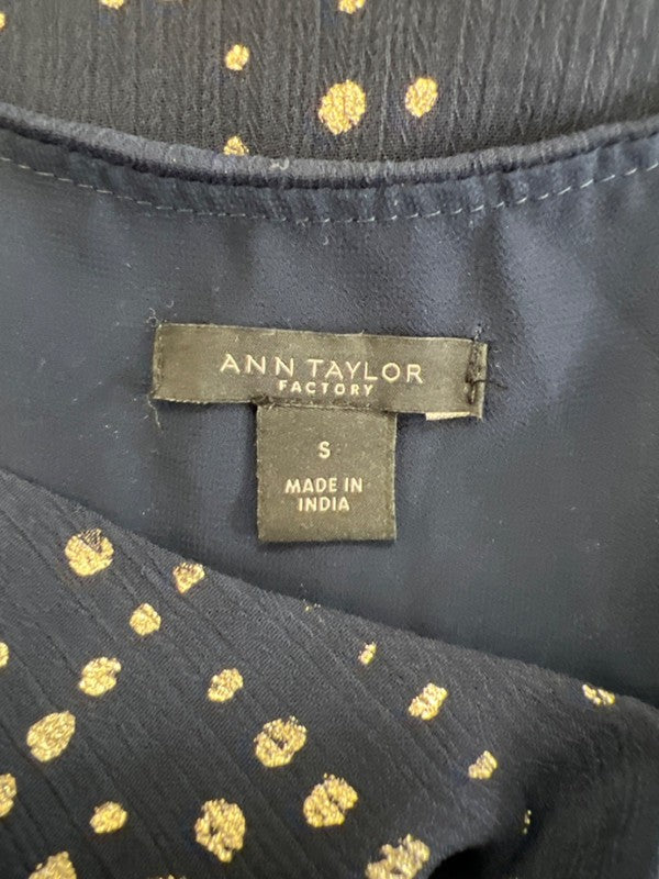 Ann Taylor Women's Blue/Gold Metallic Long Sleeve Semi-Sheer Blouse - S image 3