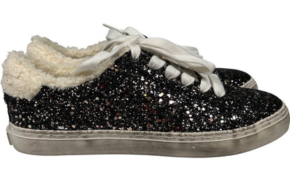 Nine West Women’s Black Glitter Sherpa Trim Lace Up Sneakers - 7.5 image 2