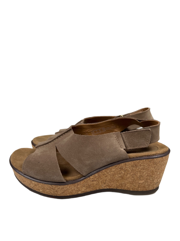 Clarks Collection Women's Tan Suede Cork Open Toe Slingback Wedge Sandals - 7 image 5