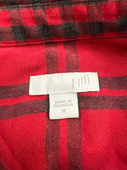 J.Jill Women’s Red Plaid Long Sleeve 1/2 Button Pullover Shirt - M image 3