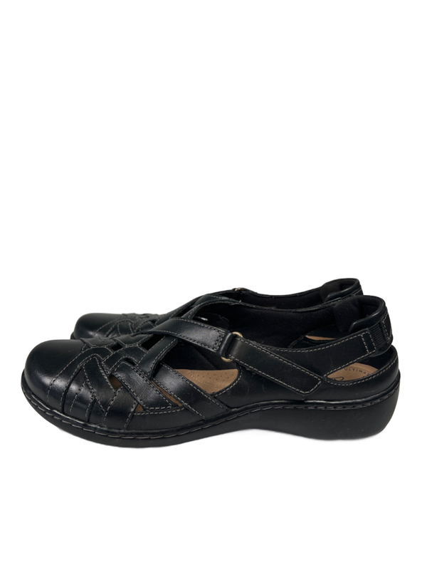 Clarks Women's Black Leather Cora Dream Closed Toe Slingback Sandals - 8.5 image 5
