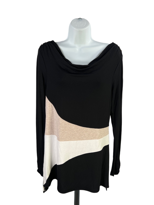 White House Black Market Women's Black/Beige Long Sleeve Shirt - S