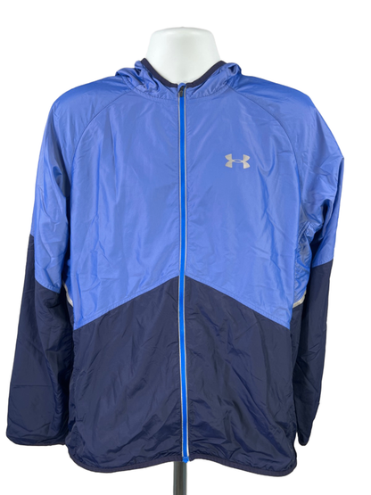 Under Armour Men's Blue Fitted Run Long Sleeve Hooded Windbreaker Jacket - L