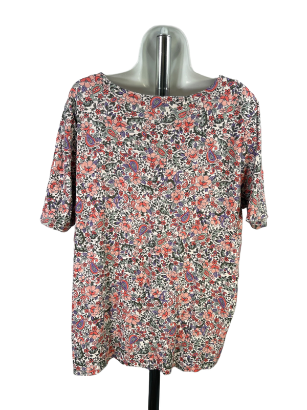 J Jill Women's Multicolor Floral V Neck Elbow Sleeve Tee Shirt - 2X Plus image 2