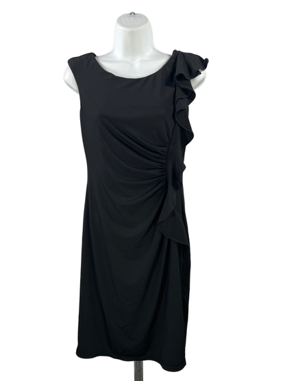 White House Black Market Women's Black Ruffle V Back Sleeveless Mini Dress - 2