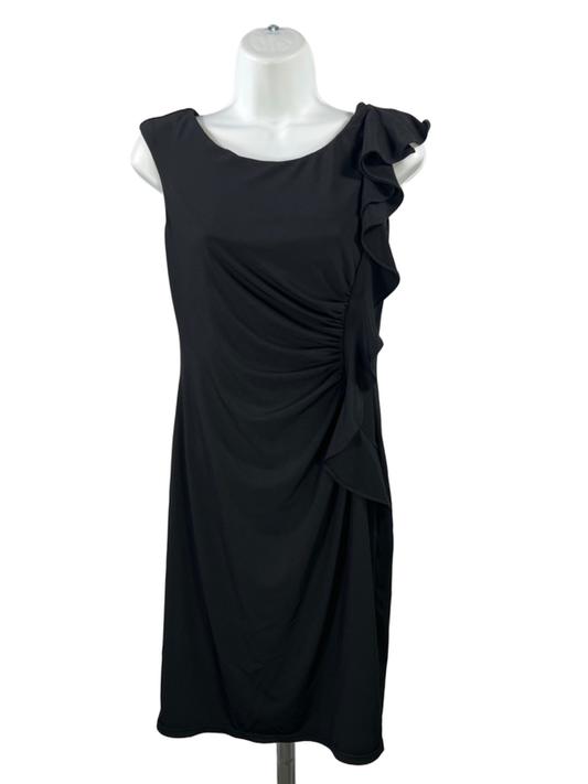White House Black Market Women's Black Ruffle V Back Sleeveless Mini Dress - 2