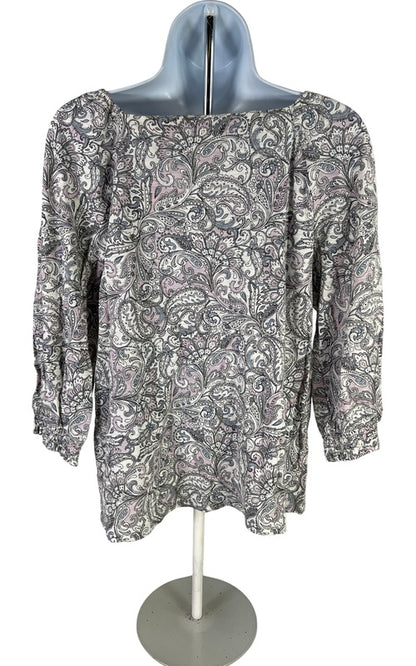 J.Jill Women’s Gray/White Paisley 3/4 Sleeve Smocked Square Neck Shirt - XS image 3