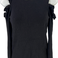 White House Black Market Women’s Black Ruffle Cold Shoulder Sweater - S