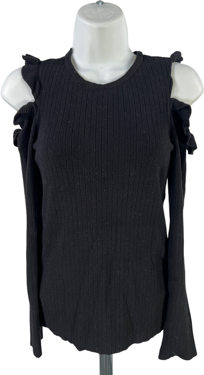 White House Black Market Women’s Black Ruffle Cold Shoulder Sweater - S