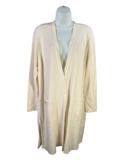 J Jill Women's White/Ivory Ribbed Three-Button Long Sleeve Duster Cardigan - XL