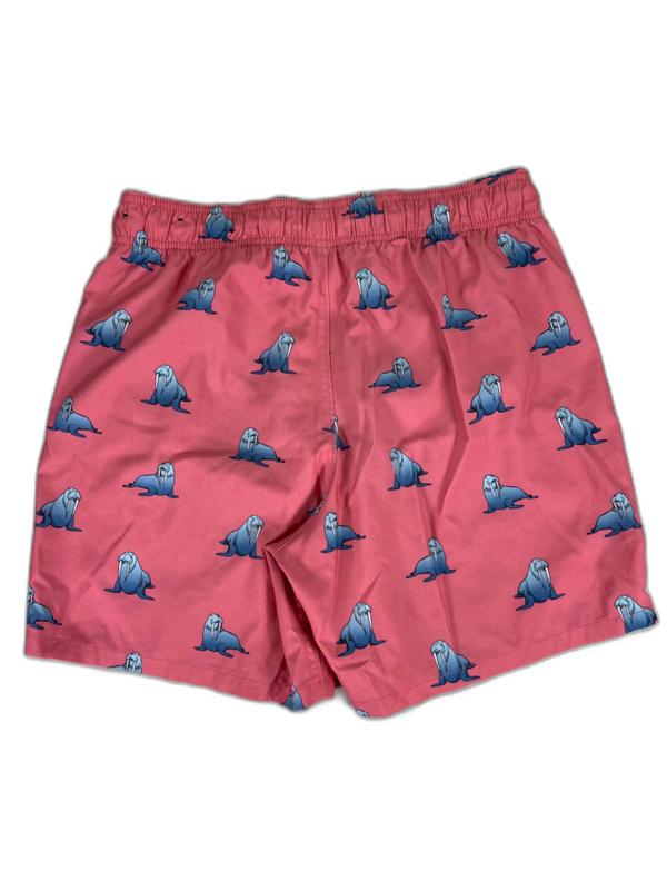 Hollister Men's Pink Walrus Print Stretch Lined Tie Waist Swim Trunks - XS image 2