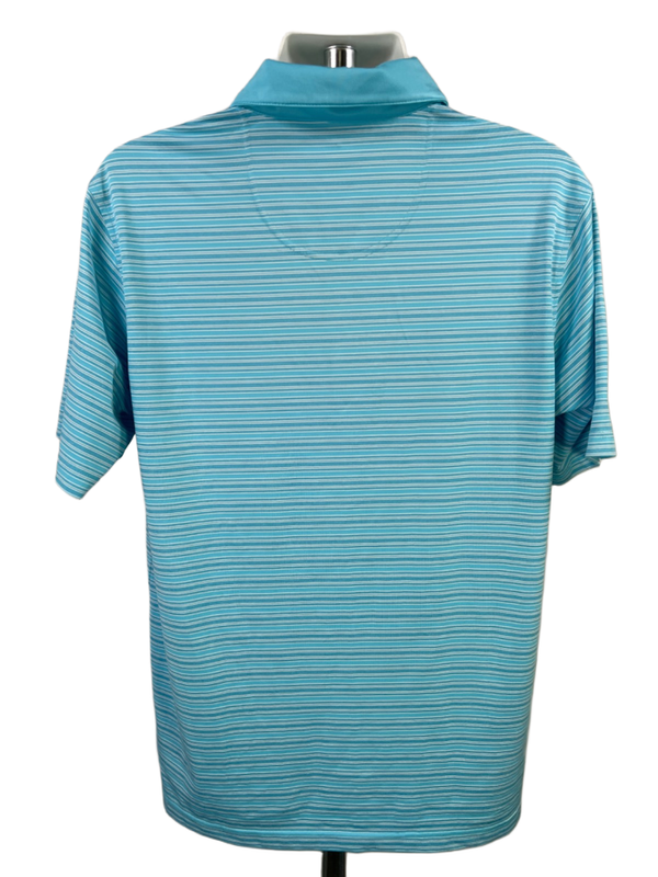 Pebble Beach Men's Blue Striped Short Sleeve Athletic Golf Polo - L image 2