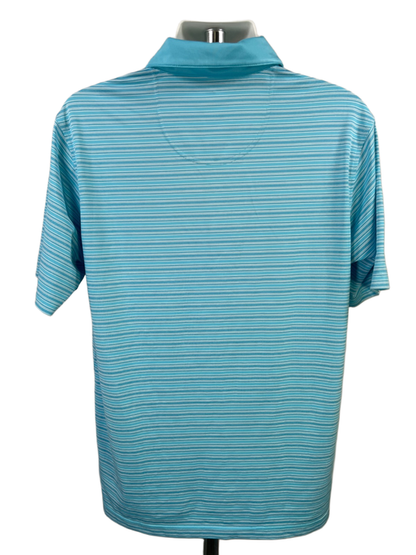 Pebble Beach Men's Blue Striped Short Sleeve Athletic Golf Polo - L image 2