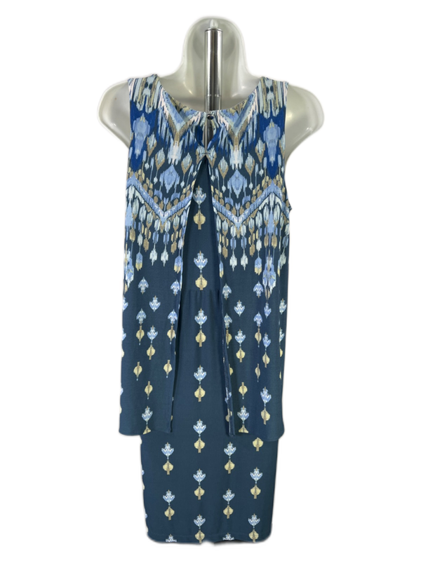 Chico's Women's Blue/Green Keyhole Layered Sleeveless Midi Dress - 0/US S image 2