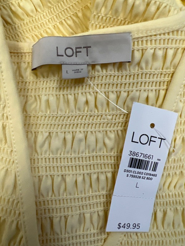 Loft Women's Yellow Smocked V Neck Ruffle Trim Sleeveless Blouse - L image 3