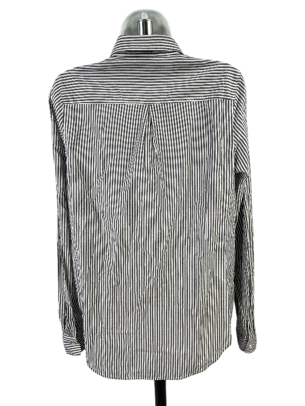 Old Navy Women's White/Blue Striped The Classic Button  Up Shirt - M Tall image 2