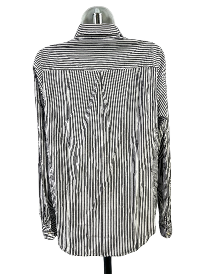 Old Navy Women's White/Blue Striped The Classic Button  Up Shirt - M Tall image 2