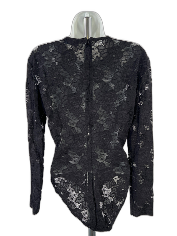 Istante by Versace Women's Black Vintage Lace Long Sleeve Bodysuit - 44/US L image 2
