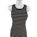 White House Black Market Women's Black/White Striped Ribbed Tank Top - S
