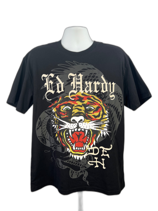 Ed Hardy Men's Black Tiger Dagger Graphic Short Sleeve T-Shirt - L