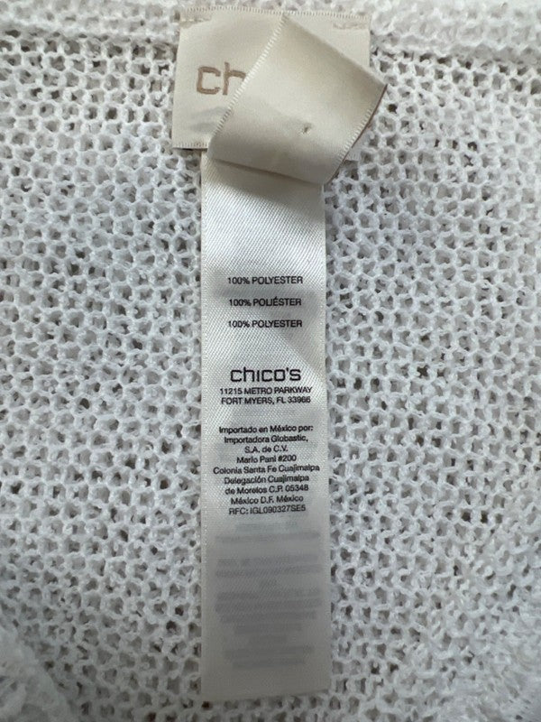 Chico's Women's White Crochet Knit Sheer Short Sleeve Tee Shirt - 1/US M image 4