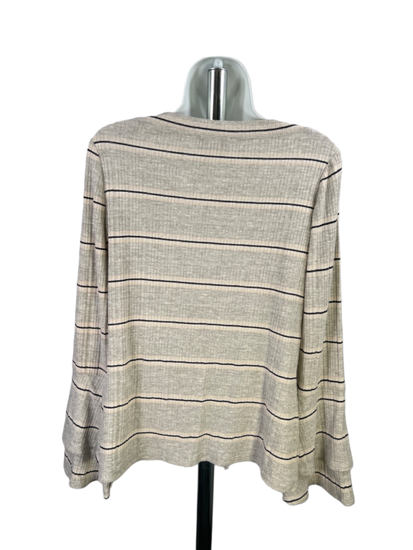 White House Black Market Women's Gray Striped Long Bell Sleeve Sweater - L image 2