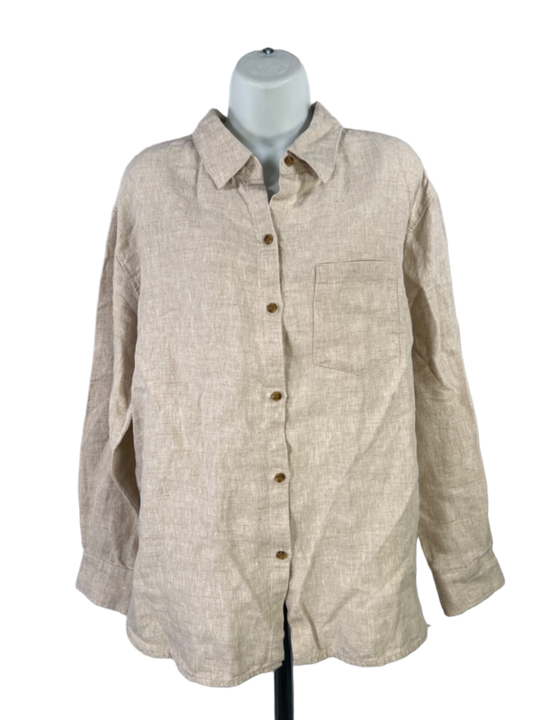 Athleta Women's Beige Retreat Linen Button Up Shirt - L
