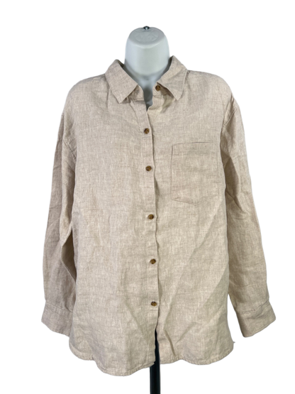 Athleta Women's Beige Retreat Linen Button Up Shirt - L