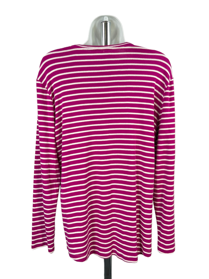 Chico's Women's Purple/White Striped Cotton Long Sleeve Tee Shirt - 3/US XL image 2